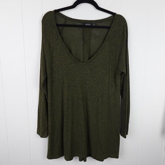 a.n.a. Womens Green Long Sleeved Ribbed Top X-Large - Picture 1 of 8
